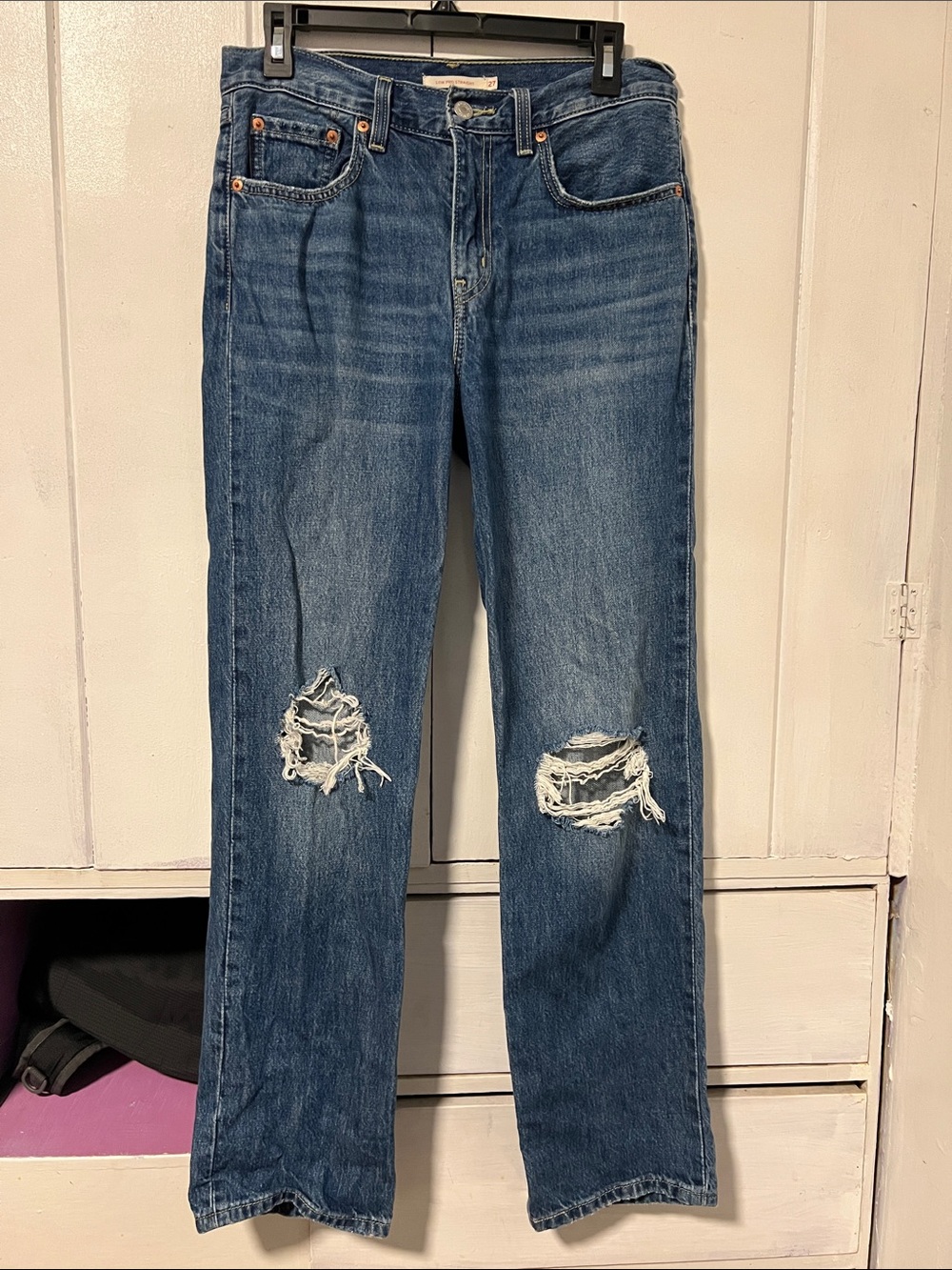 Levi's Distressed Dark Blue Straight Leg Jeans